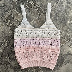 DEX Pastel Boho Knit Sleeveless Sweater Coquette Cottage Coastal Festival Girly